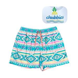 Chubbies En Fuegos Trunks Men's X-Large 5.5" Teal Geometric Swim Beach Shorts